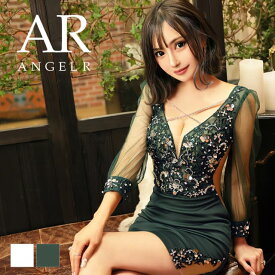 【盛りブラ付き】エンジェルアール Angel-R ar22362 アッパー フラワー スパンコール ビジュー ロングスリーブ タイト ミニ ドレス 送料無料 angelr キャバドレスミニドレス キャバクラ キャバ嬢 ラウンジ セクシー結婚式 二次会 ドレス キャバドレス 袖 長袖 シースルー