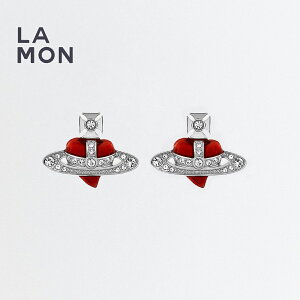 BBA EGXgEbh sAX Vivienne Westwood NEW DIAMANTE HEART EARRINGS ^ n[g sAX SILVER/RED Vo[/bhn