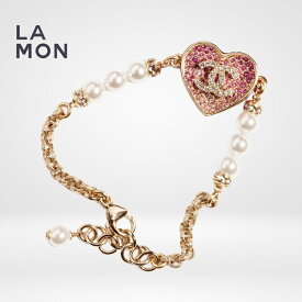 【新品】シャネル ブレスレット CHANEL BRACELET ABA398ココマーク メタル ストラス コスチューム パール ハート ブレスレット GOLD/PINK ゴールド/ピンク系
