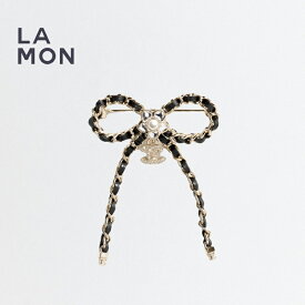 【新品】シャネル ブローチ CHANEL BROOCH ABG282 ココマーク メタル ストラス レザー コスチューム パール 蝶々結び ブローチ GOLD/BLACK ゴールド/ブラック系