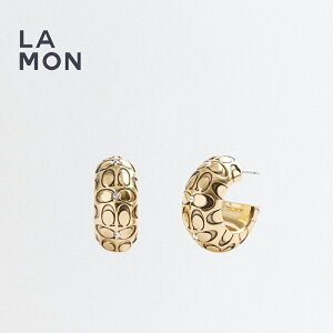 R[` sAX COACH CQ543 Quilted Signature Chunky Hoop Earrings sAX GOLD S[hn