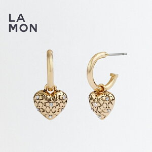 R[` sAX COACH CQ545 Quilted Signature Heart Huggie Earrings n[g sAX GOLD S[hn