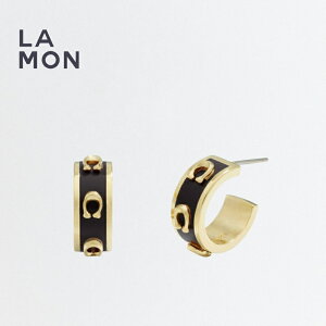 R[` sAX COACH CO110 Pegged Signature Huggie Earrings S sAX GOLD/BLACK S[h/ubNn