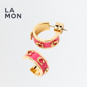 R[` sAX COACH CO110 Pegged Signature Huggie Earrings S sAX GOLD/PINK S[h/sNn