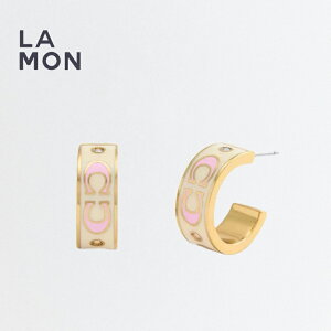 R[` sAX COACH CBW30 Signature Enamel Small Huggie Earrings sAX GOLD/PINK S[h/sNn