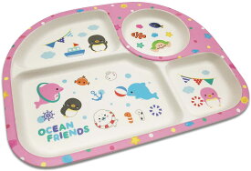 ecoな食器 マリン柄 ピンク ランチプレート 皿 子供食器 軽量 天然素材 バンブーファイバー 仕切り 幼児用