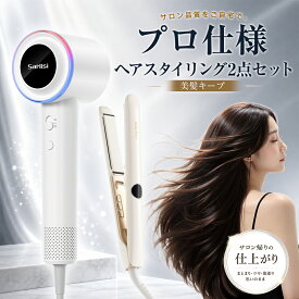【美髪スタイリング】大風量 マイナスイオンドライヤー + ストレートヘアアイロン セット 時短 サロン仕様 スタイリング 2点セット 髪質改善 痛まない 2way カール プロ仕様