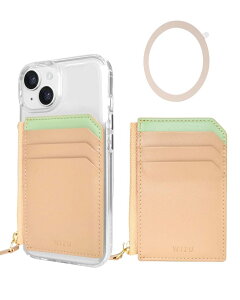 WIZU (ウィズユー) カードフォルダー MagSafe対応 ファスナー付き カード入れ 財布 レザー マグネットシール付き バイカラー