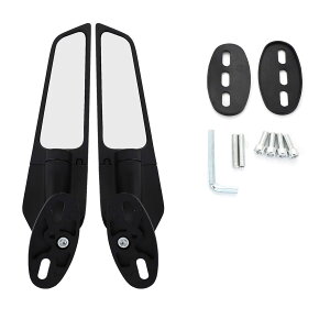 ウイングミラー 翼型 スリム カウルミラー 調整可能 スポーツバイク用 ウイング凸型ミラー CBR YZF Ninja ZX GSX ZZR 等 多機種対応 汎用 ブラック 左右 セット