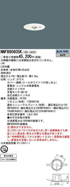 楽天市場】NNFB90605K LED非常灯 昼白色 非常用照明器具 パナソニック 