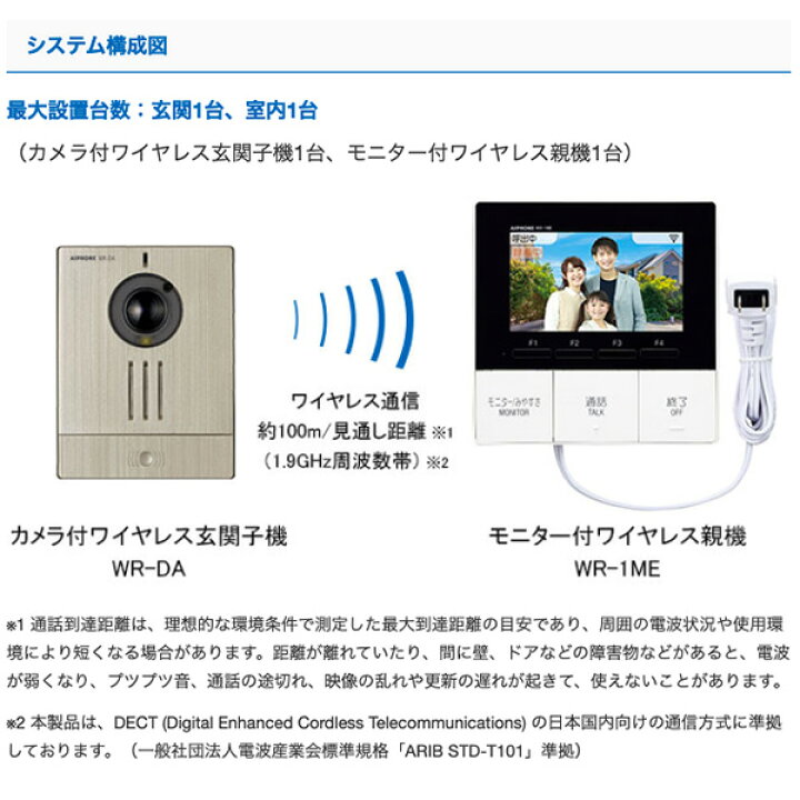 楽天市場 ワイヤレス テレビ ドアホン インターホン セット 配線工事不要 カメラ付き Wr 11 Wr11 Kr 77 Kr77 アイホン らんぷや