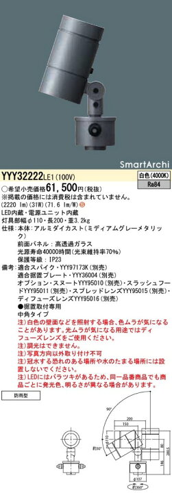 楽天市場】LEDスポットライト 白色 YYY32222LE1（YYY32222 LE1 