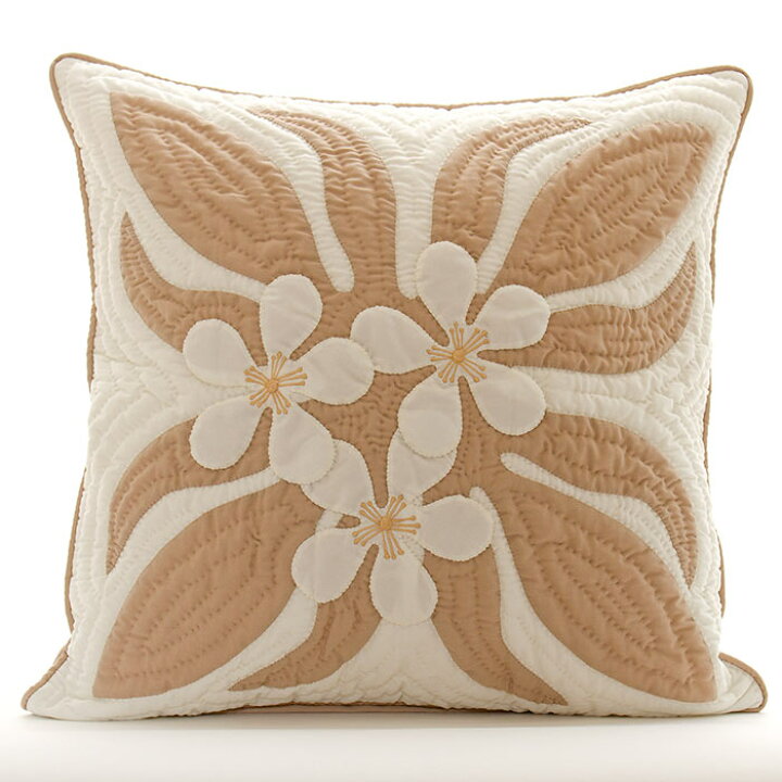 楽天市場 ハワイアンキルト製作キット クッションカバー しつけ済み ハンドメイドキット プルメリア ベージュ 45x45cm 初心者 ラナイブルー