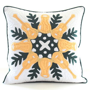 糸プレゼント中 ハワイアンキルトキット しつけ済み 制作 ハワイアンキルト キット 製作 手芸 キルティング キルト ハワイ 【クッションカバー】 【ウクレレ グリーン イエロー 】【初