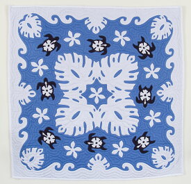 糸プレゼント中 ハワイアンキルトキット しつけ済み 制作 ハワイアンキルト キット　製作 手芸　キルティング　キルト ハワイ 【タペストリー 壁掛け】【パンの木 ブレッドフルーツ ブルー 100X100cm】【初心者 中上級】