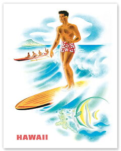�n���C�A�� �|�X�^�[�@ �y�r���e�[�W�z�ySurfer & Outrigger�z�y��23×30cm�z�n���C�A���G�݁@�n���C�A�� �G�� �C���e���A