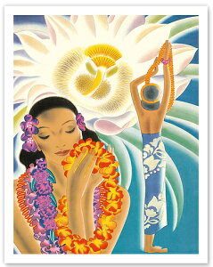 �n���C�A�� �|�X�^�[�@ �y�r���e�[�W�z�yThe Offering, Hawaiian Blessing�z�y��23×30cm�z�n���C�A���G�݁@�n���C�A�� �G�� �C���e���A