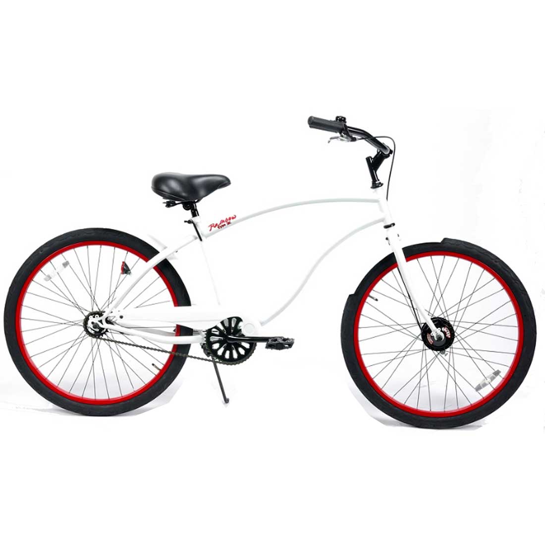 自転車は店舗 鵠沼海岸店 受取で送料無料 自転車 RAINBOW TYPE-X 26CRUISER GlossWhite×RedRim メンズ 通勤 レインボー レディース 通学 限定価格セール！ おしゃれ 61％以上節約 ビーチクルーザー 26インチ