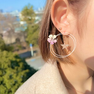 lana jewelry フックピアス 片耳 星 プルメリア ハワイアンジュエリー サージカルステンレス316L製 1個 レディース 金属アレルギー対応 送料無料