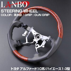LANBO アルファード 10系 ステアリング 2002(H14).5 - 2008(H20).5 前期 後期 茶木目 紺木目 黄木目 純正交換 ハンドル ガングリップ