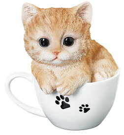 猫の置物 （キティ：茶トラ） マグカップ猫 14211 猫 ネコ トラネコ 子猫 キャットオーナメント オーナメント 動物 アニマル マスコット ガーデン ガーデニング ガーデンオブジェ オブジェ