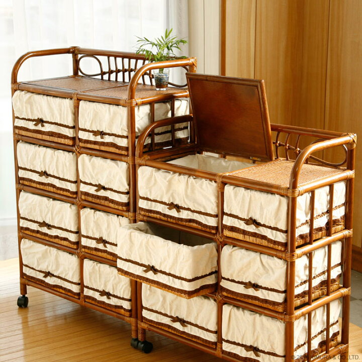 楽天市場】アジアン家具 ラタン ランドリー 4段 完成品 籐かご 