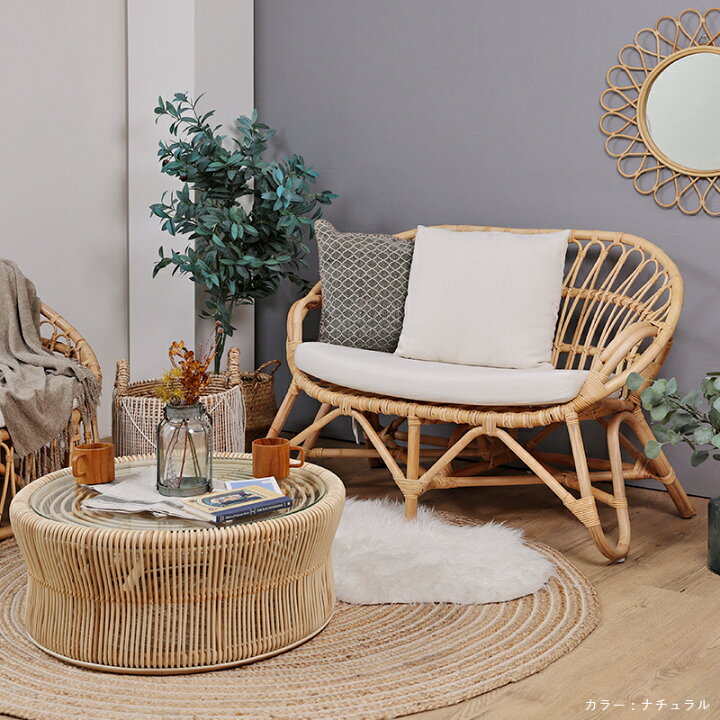 楽天市場】開梱設置無料 【マラソンP10倍】ラタンソファ 2人掛け  