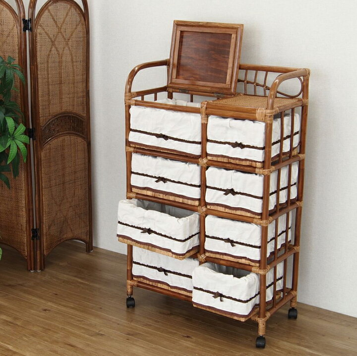楽天市場】アジアン家具 ラタン ランドリー 4段 完成品 籐かご 