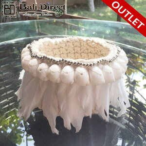 【アウトレット】アジアン雑貨 ニット小物入れ ホワイトフェザー マクラメ ハワイアン BOHO リゾート インテリア雑貨 Z060704G Bali Direct