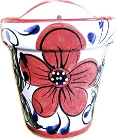 【植木鉢】 スペインのカラフルな 壁掛け鉢（赤花） 5号 陶器製 植木鉢 1鉢 【鉢底ネット・鉢底石・受皿：皿色ランダム】 スペイン製 13731
