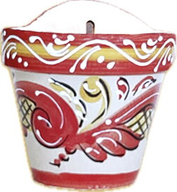 【植木鉢】 スペインのカラフルな 壁掛け鉢（レッド） 5号 陶器製 植木鉢 1鉢 【鉢底ネット・鉢底石・受皿：皿色ランダム】 スペイン製 13801