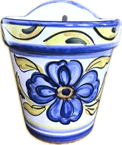 【植木鉢】 スペインのカラフルな 壁掛け鉢(イエローブルー) 5号 陶器製 植木鉢 1鉢 【鉢底ネット・鉢底石・受皿:皿色ランダム】 スペイン製 13756