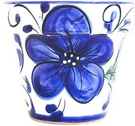 【植木鉢】 スペインのカラフルな植木鉢（青花） 3.5号 陶器製 植木鉢 1鉢 【鉢底ネット・鉢底石・受皿：皿色ランダム】 スペイン製 13733