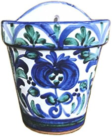 【植木鉢】 スペインのカラフルな 壁掛け鉢（グリーン） 5号 陶器製 植木鉢 1鉢 【鉢底ネット・鉢底石・受皿：皿色ランダム】 スペイン製 13728