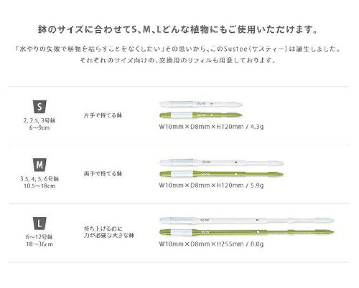 楽天市場 植物の水分計 Sustee サスティー Sサイズ 交換可能 Cabinotier 2号 2 5号 3号 3 5号 観葉植物 ラン 多肉植物 サボテン 花苗 サスティ ランドプランツ 楽天市場 植物の水分計 Sustee サスティー Sサイズ 交換可能 Cabinotier 2号 2 5号 3号 3 5号 観葉植物 ラン 多肉植物 サボテン 花苗 サスティ ランドプランツ