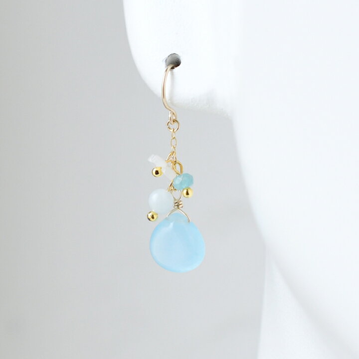 楽天市場】春 ピアス 天然石 ジェード アクアマリン フラワー K14gf 
