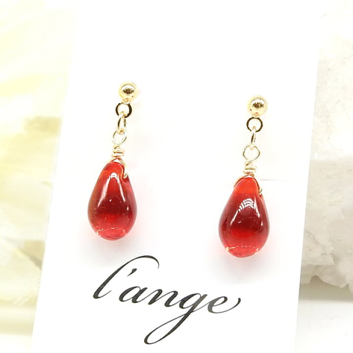 楽天市場】ノンホールピアス 赤い雫 ゴールド イヤリング 樹脂 ティア  