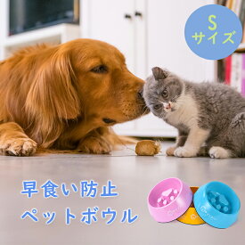 早食い防止 犬 食器 ペットボウル【犬猫兼用 早食い防止皿】サイズ選択可 犬早食い防止食器 フードボウル 犬食器 猫食器 指歯ブラシ付き ブルー S【あす楽対応】