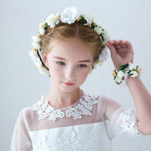 花輪 女の子 子供ドレス 花冠 腕輪フラワーガール ヘアバンド ヘッドドレス ヘアアクセサリー ドレス髪飾り ウェディング 結婚式 ピアノ発表会