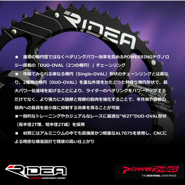 楽天市場】リデア RIDEA チェーンリング 自転車 非真円 5アーム 52-36T 