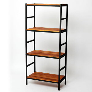 ラック 棚 木製 4段タイプ 60×32×135 簡単組立 リビング 収納 アンティーク モダン ナチュラル オイル ウッド スタイリッシュ シンプル シェルフ ハンガー インテリア 家具 天然 おしゃれ カフ