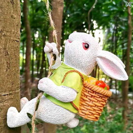 かわいい 飾り ガーデニング DIY 中庭の 庭の 家の ウサギの 登山 ロープ 樹脂 工芸 装飾 壁掛け 木 かわいい 鮮やかな バルコニー