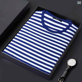ストライプ Tシャツ 男性用 ロモン 夏用 セーラー シャツ メンズ 半袖 Tシャツ スリム 男女兼用 綿 ラウンドネック 青 白 ストライプ カップル ウェア