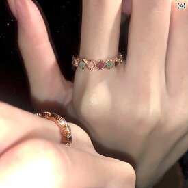 かわいい トルマリンリング 女性用 トルマリン レインボーリング 軽い 贅沢な 高級 レトロ テール リング 甘くて クールな ホット ガール 人差し指