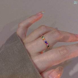 かわいい トルマリンリング アウトレットストア 18 K ゴールドメッキ レインボーカラー ラインストーン トルマリン ゴールドリング 女性用 フル サークル シングル ロウ カラー ジェムストーン