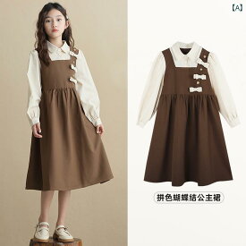 女の子 オーバー オール スカート 女の子 ドレス 春秋 2024 大中 サイズ 子供用 サスペンダー スカート 韓国 西洋風 プリンセス 春