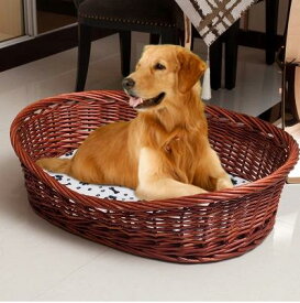 ペットベッド 犬用 猫用 籐編み ラタン調 ペットハウス 柳編み カゴ型 犬小屋 猫小屋 中型犬 大型犬 ゴールデンレトリバー サモエド ゆったり 体型カバー 通気性 天然素材 通年用 ペット用品 室内用 快適 頑丈 丈夫 お昼寝 休息 空間 安眠 高耐