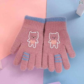 手袋 レディース 暖か クマ柄 ニット 五本指 かわいい 冬用 防 軽量 サイクリング 通学 学生向け 柔らかい 伸縮性 普段使い
