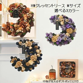 HWクレッセントリース M ハロウィン 3デザイン ギフトボックス入り GREENHOUSE グリーンハウス お菓子の家の魔女 ミッドナイムーン オレンジオータム パープル ブラック おしゃれ 玄関 外 冬 飾る 壁掛け 屋内 家 お店 ギフト プレゼント かわいい