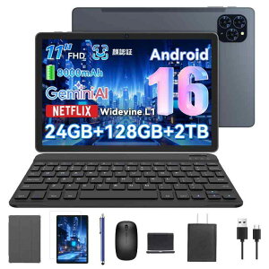 �yAndroid16 �^�u���b�g �V�o��zTABWEE T90 �A���h���C�h16 �^�u���b�g 11�C���` Wi-Fi���f���AFHD���� 1920*1200�𑜓x 24GB+128GB+2TB�g���AWidevineL1 Netflix ��F�� �A8�R�AC
